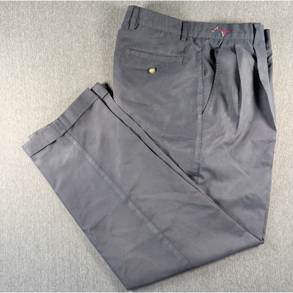 Vtg Greg Norman Golf Pants 32x29 Navy Pleated Cuffed Polyester Office Corpcore